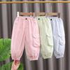 Girls' Work Pants Summer Thin Design Children's Casual Sports Pants Baby Girls' Mosquito Proof Pants Summer Pants for Outerwear