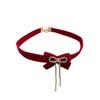Red Bow Choker Zinc Zinc Alloy Velvet Collar Necklaces Elegant Bowknot Earrings  New Year