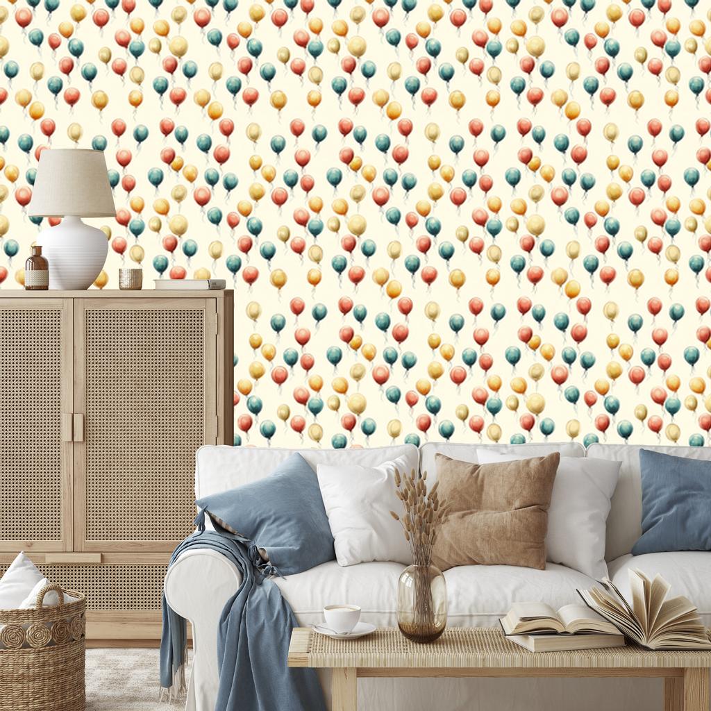 Birthday Balloons Wallpaper White, Cream and Light Gray 50x1000
