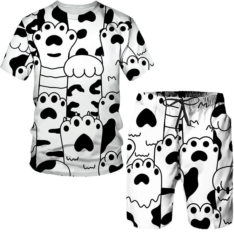 Summer Men's Trend Casual Tracksuits 3D Design Clothes Fashion Harajuku Oversized T-shirt Shorts Set 2 Piece Couple