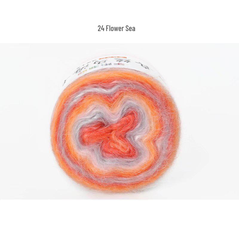 Пряжа из мохера ручной окраски с градиентным радужным переходом - Пушистая, мягкая и идеально подходит для вязания и DIY-проектов.