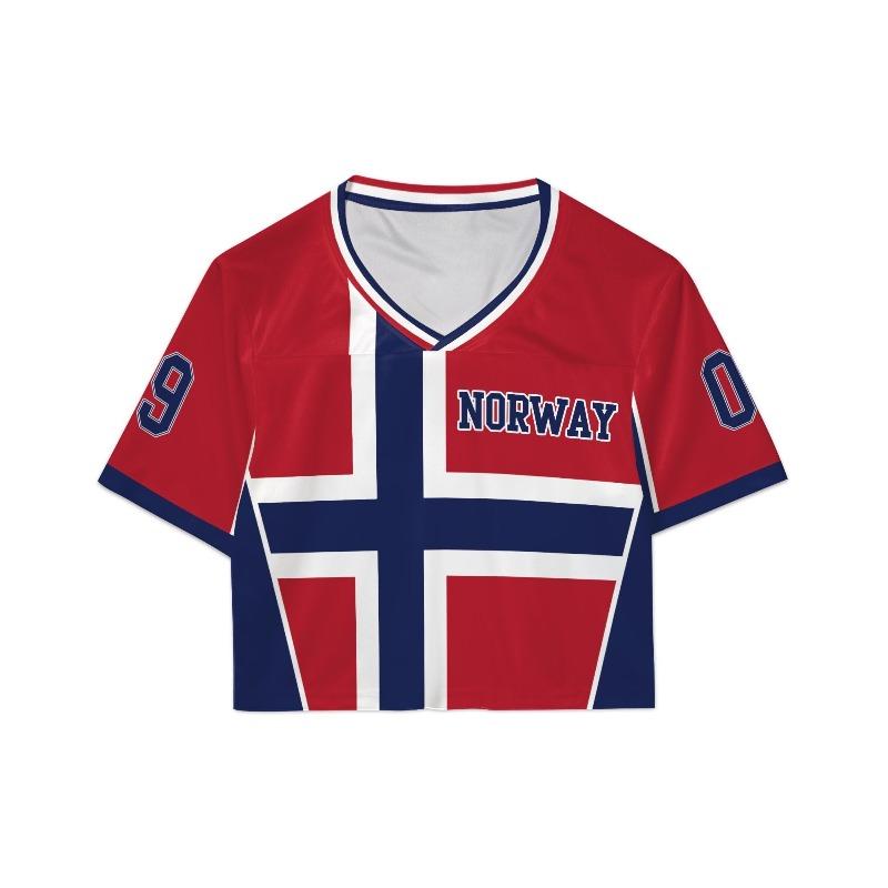 Summer Women Norway Style Print Sport Jersey Round Neck Short Sleeve Jersey Cheerleaders Crop Top Casual T-shirt