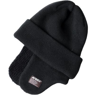 Avirex Вязаная Летная Акриловая Зимняя Военная Вязаная Шапка с Ушами 047 Шапка Военного образца, с Ушками, Черная,