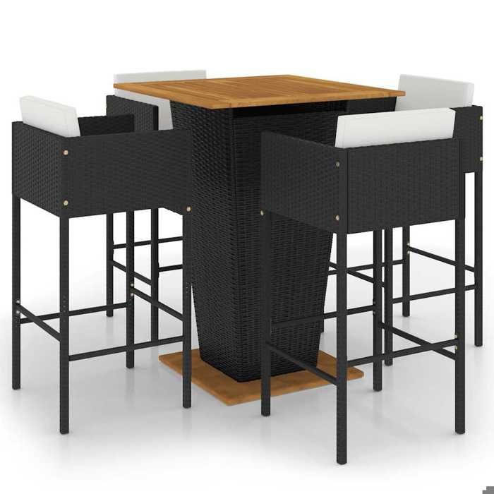 Maison Exclusive - Ensemble de bar de jardin 5 pcs et coussins Résine tressée Noir