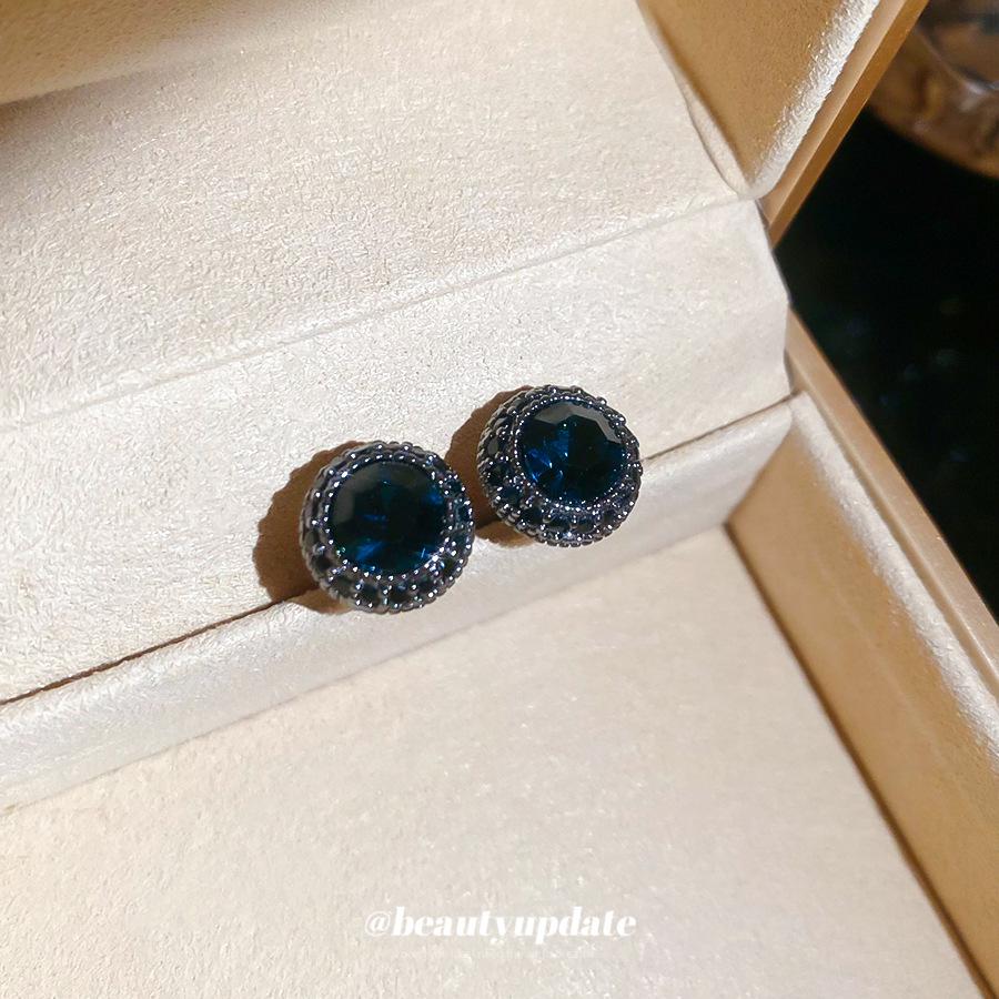 Серьги-гвоздики геометрические круглые с цирконами "Серебряная игла" - Высококачественные, простые, универсальные, ретро-модные украшения