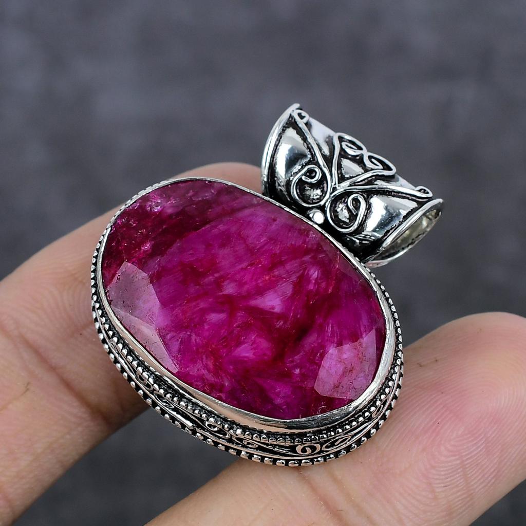 Natural Ruby Natural Gemstone 925 Sterling Silver Jewelry Pendant 1.34" N9S81