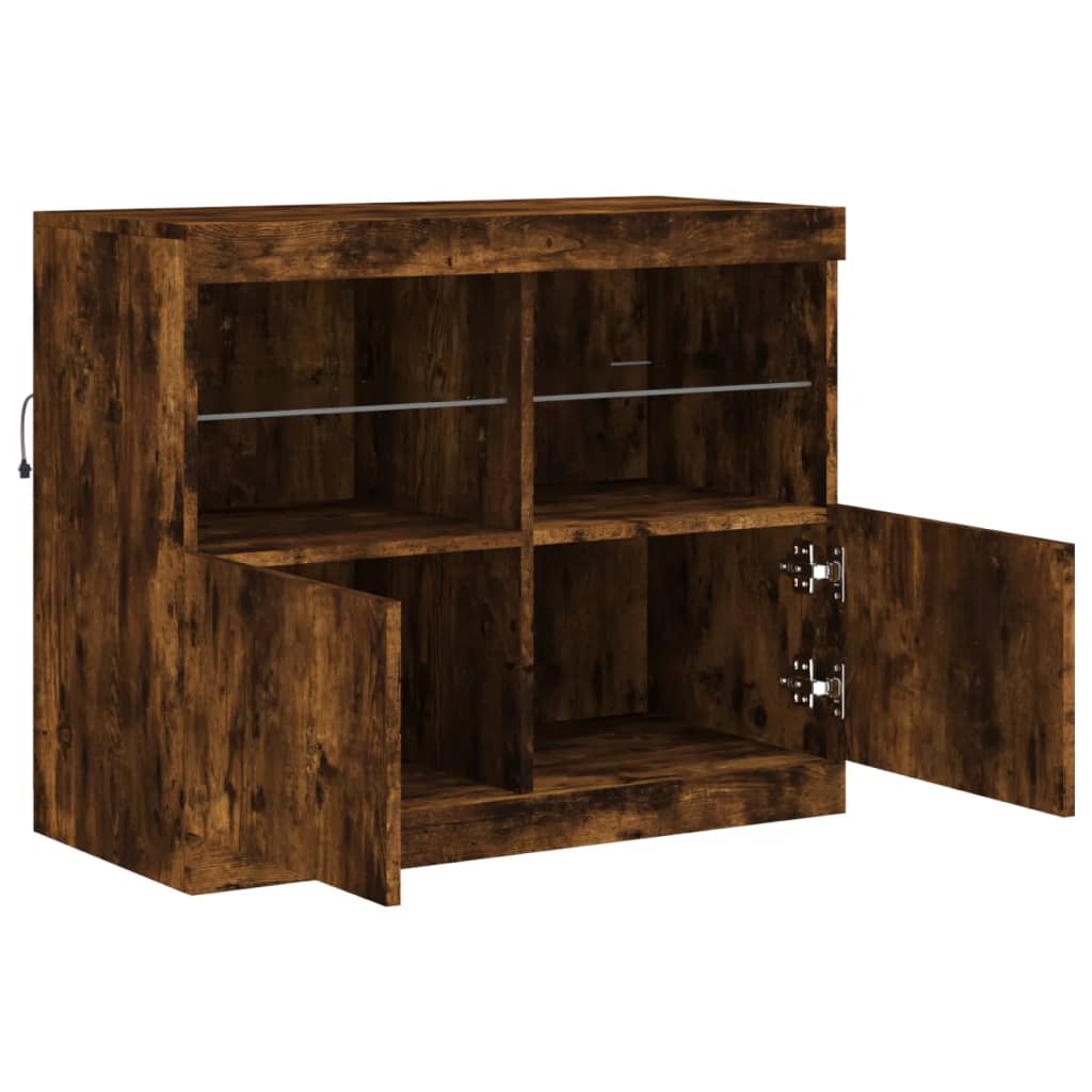 Sideboard with LED Lighting Smoked Oak 31.9 x 14.6 x 26.4 in