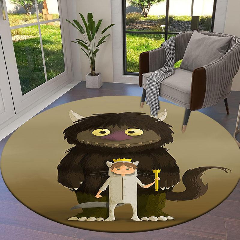 Where the Wild Things Are Round Area Rug,Carpet Rug for Living Room Bedroom Sofa Playroom Decor,Non-slip Floor Mat