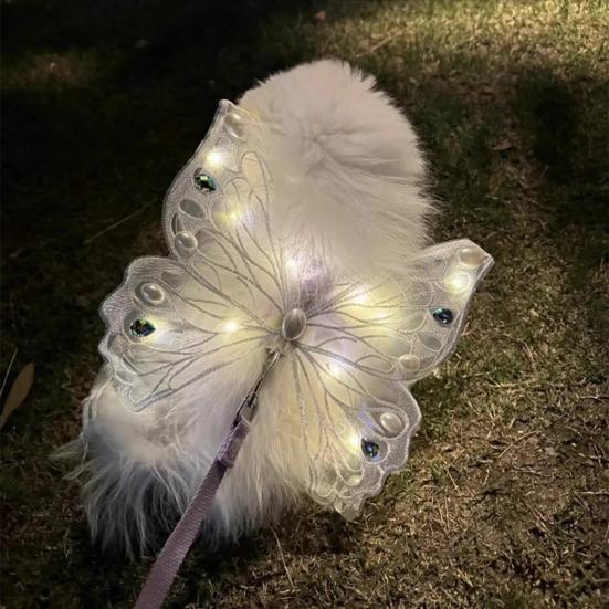 Dog Fairy Wings Light Up Butterfly Wings Pet Costume Embroidered Lights for Parties Butterfly Wings