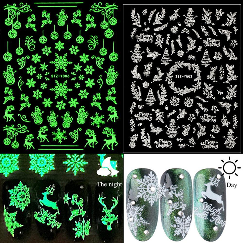 Клейкие наклейки Слайдер для дизайна ногтей DIY Маникюр Наклейка для ногтей 3D Светящиеся Рождественские Белые Снежинки