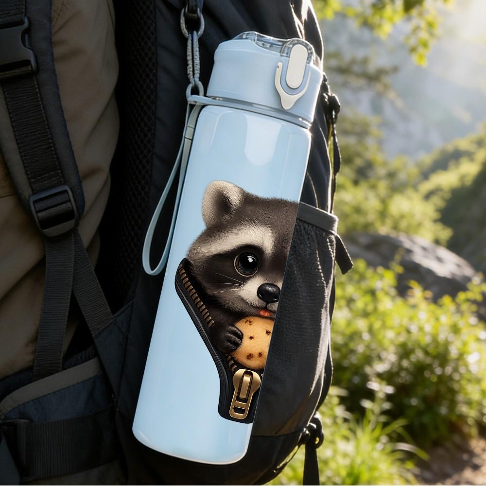 1PC Raccoon Wild Animal Portrait 750ml Color Plastic Sports Water Bottle Leakproof Flip Straw Lid Suitable for Sports Office Home Use