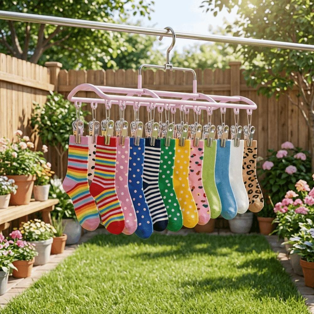 Stainless Steel 20 Clips Sock Drying Rack Non-slip Unmarked Underwear Drying Rack Indoor