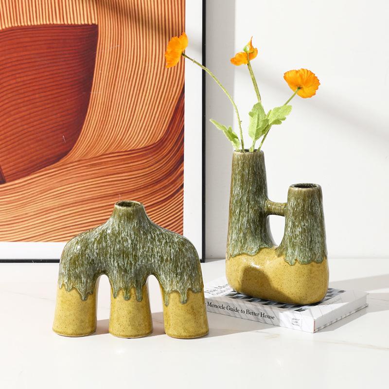 Керамическая ваза Абстрактная Глазурь, меняющая цвет в печи Керамическое ремесло Аксессуары для цветочных композиций Ваза для цветов Домашний декор