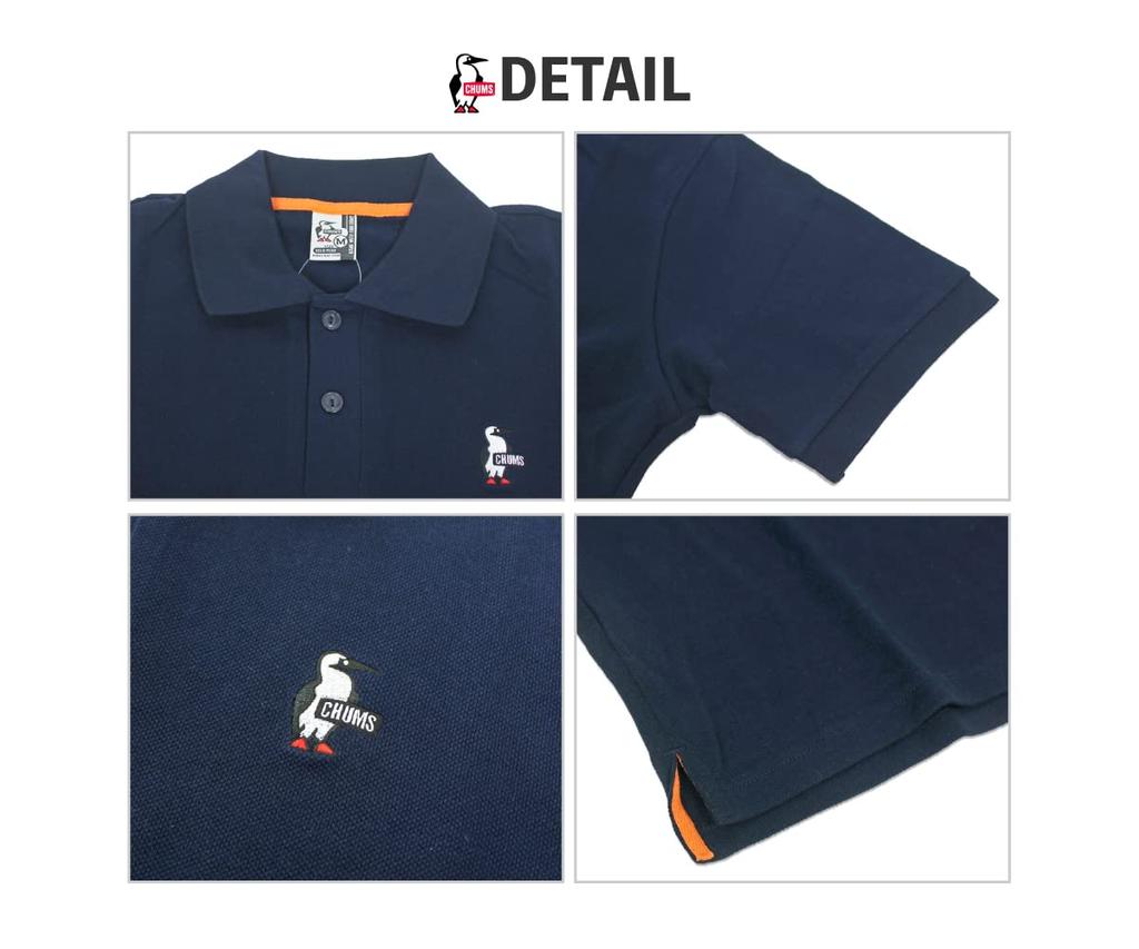 Booby Polo с коротким рукавом и вышитым логотипом [Chums] Рубашка, Рубашка, Пике, Однотонная, CH02-1190 (S, N001 Военно-морской флот)