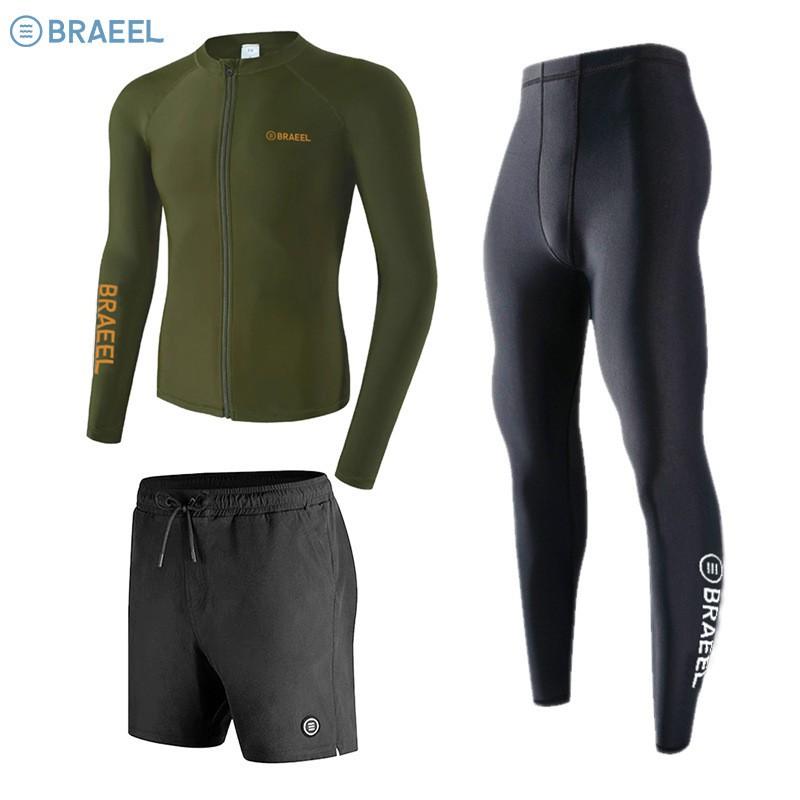 Mens Full Coverage UV Protection Rash Guard Set Long Sleeve Swimwear Snorkeling Surfing Swimming
