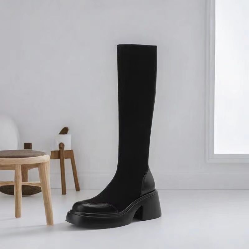 Повседневные ботинки на платформе, увеличивающие рост, новая коллекция осень-зима 2025, маленькие ботильоны на среднем каблуке, эластичные, тонкие, высокие ботинки, ботинки Maillard