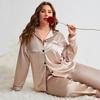 Danny Lin Ice Silk Pajama Set: Sexy Faux Silk Long Sleeve Cardigan & Pants for Home Wear, Plus Size Available.