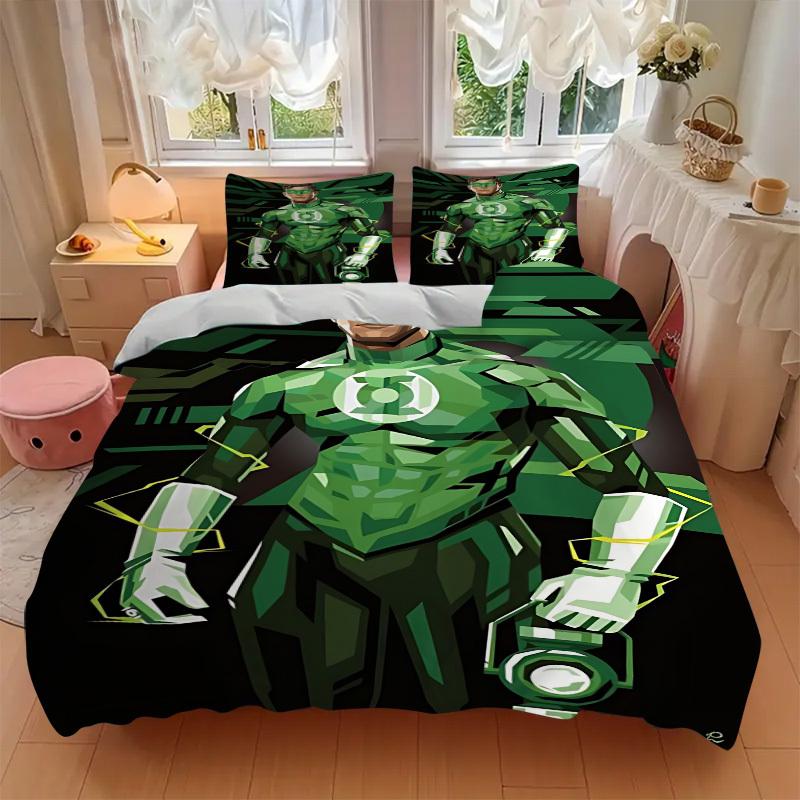 3pcs Green Lantern Ring Cover Set,Soft Comfortable Duvet Cover,Guest Room (1*Duvet Cover + 2*Pillowcases, Without Core) yy251024084