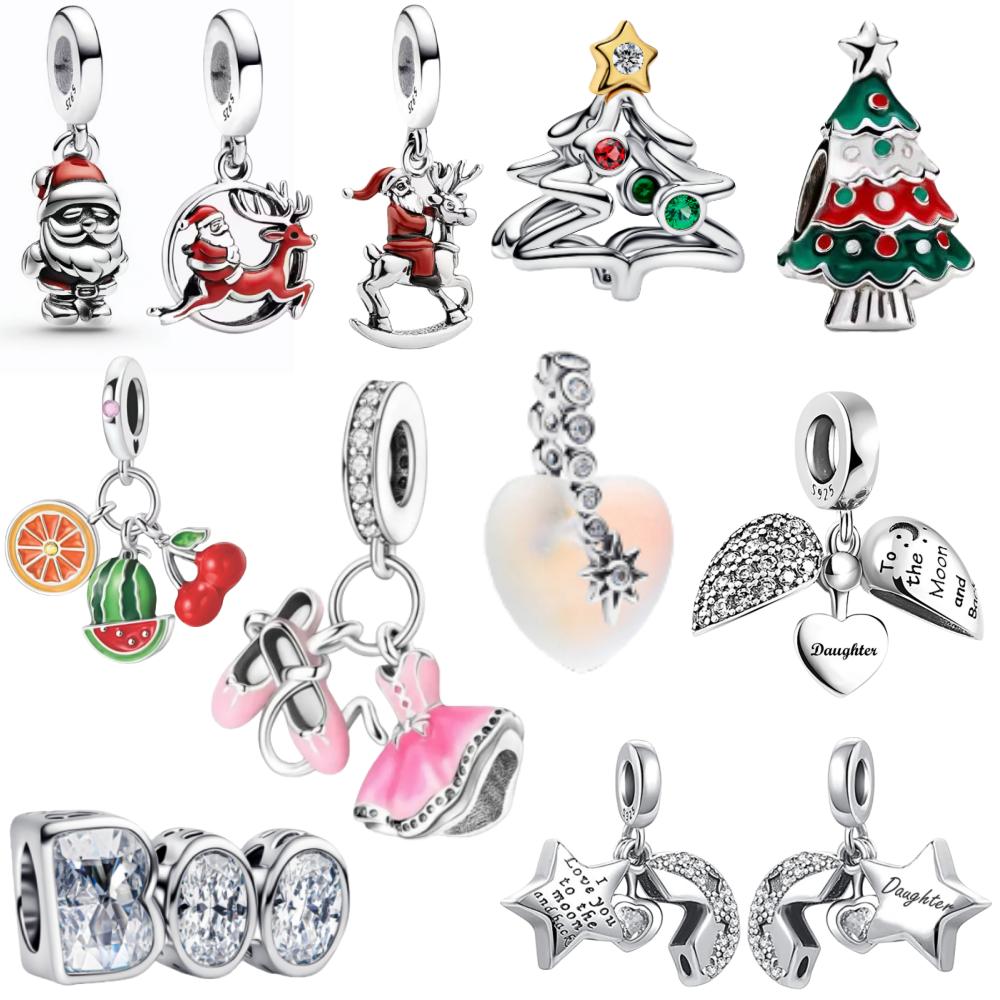 Серебро 925 пробы, Бусины-елочки, Подвеска Санта-Клаус, Оригинальный европейский браслет, Аксессуары для DIY, Изысканные украшения