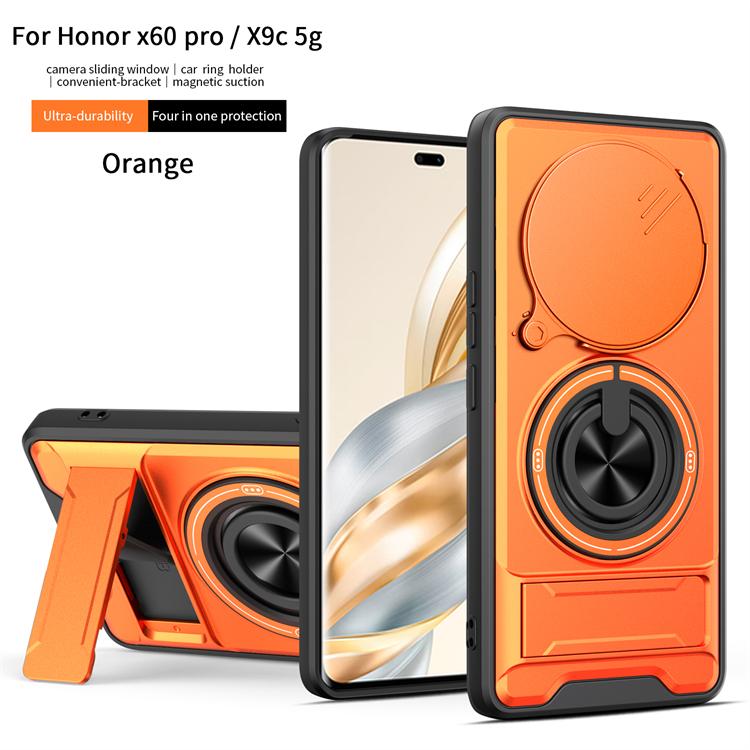 Оранжевый вращающийся раздвижной чехол для телефона для Honor X60 Pro/X9C 5G с магнитным кольцом и подставкой