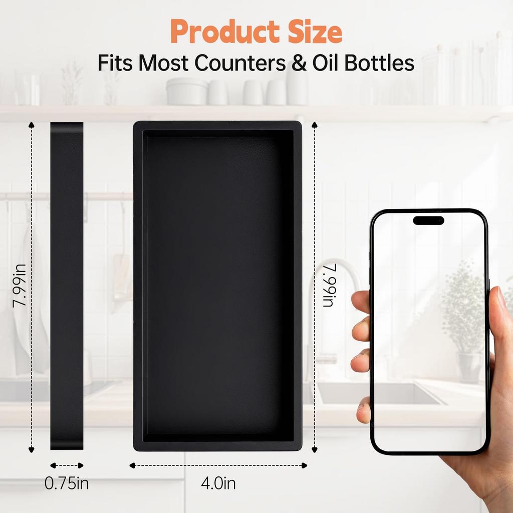 Kitchen Oil Bottle Tray: Crafted from soft silicone material effectively preventing bottle cracking and scratching./Black