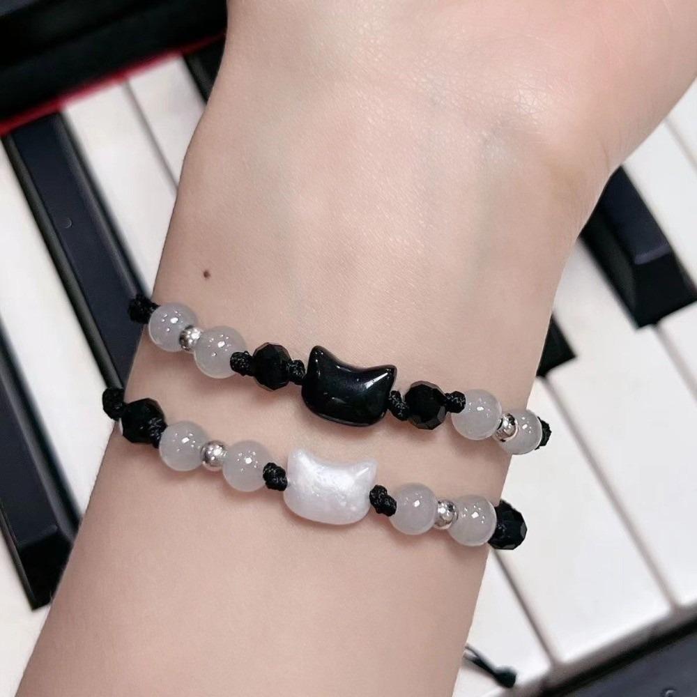 Cute Rabbit Woven Bracelet Moonstone Obsidian Cat Bracelet Fashion Couple Bracelet Unisex
