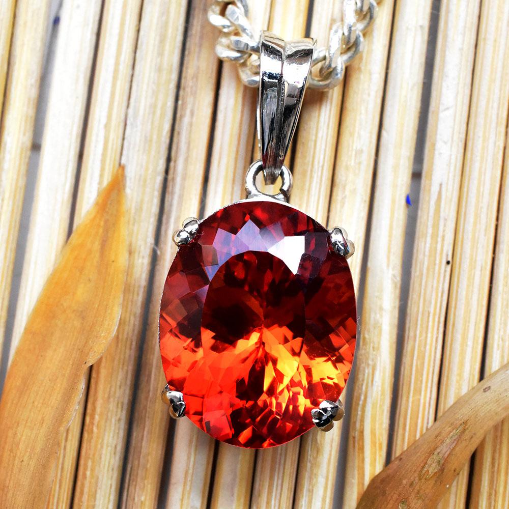 Natural Orange Sapphire Pendant 34 ct Oval Cut 925 Sterling Silver September Birthday Birthstone
