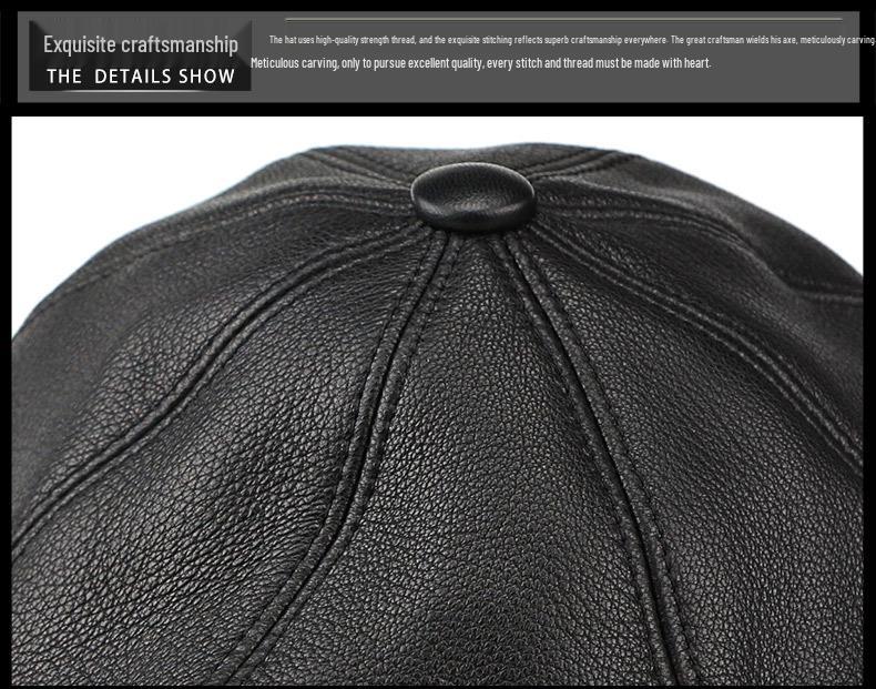 Men's Genuine Leather Retro Octagonal Beret – Autumn/Winter Cowhide Hat