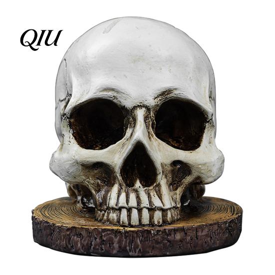 Durable Resin Knife Block Skull Holder, Spooky Skeleton Head Stand with 7 Organizer Slots, Halloween Horror Cutter Rack for Gothic Kitchen Countertop