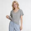 Женская рубашка с коротким рукавом, эластичная, спереди, плечо, воротник, большой вырез, свободная и тонкая, для ношения внутри, американская, ленивая, однотонный топ