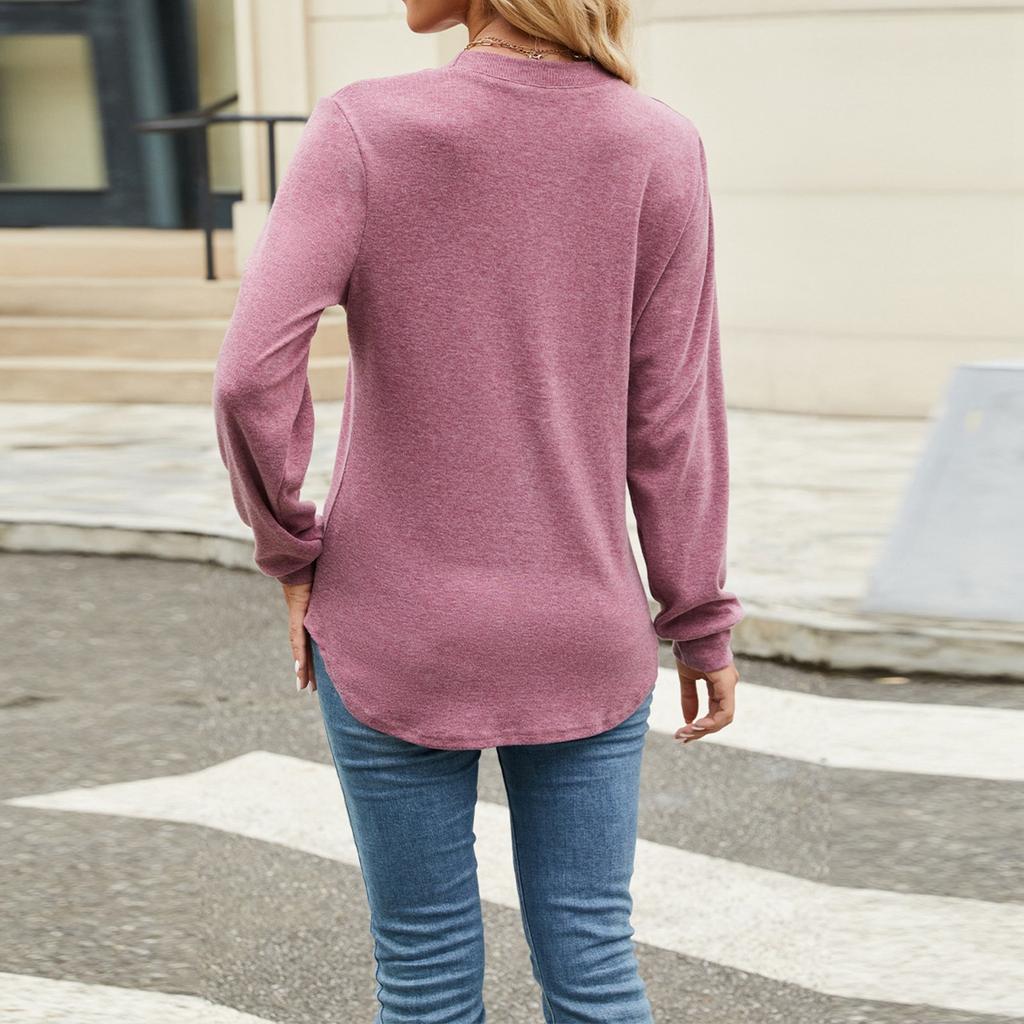 Женская мода повседневный однотонный плиссированный круглый вырез с длинным рукавом свободный пуловер топ