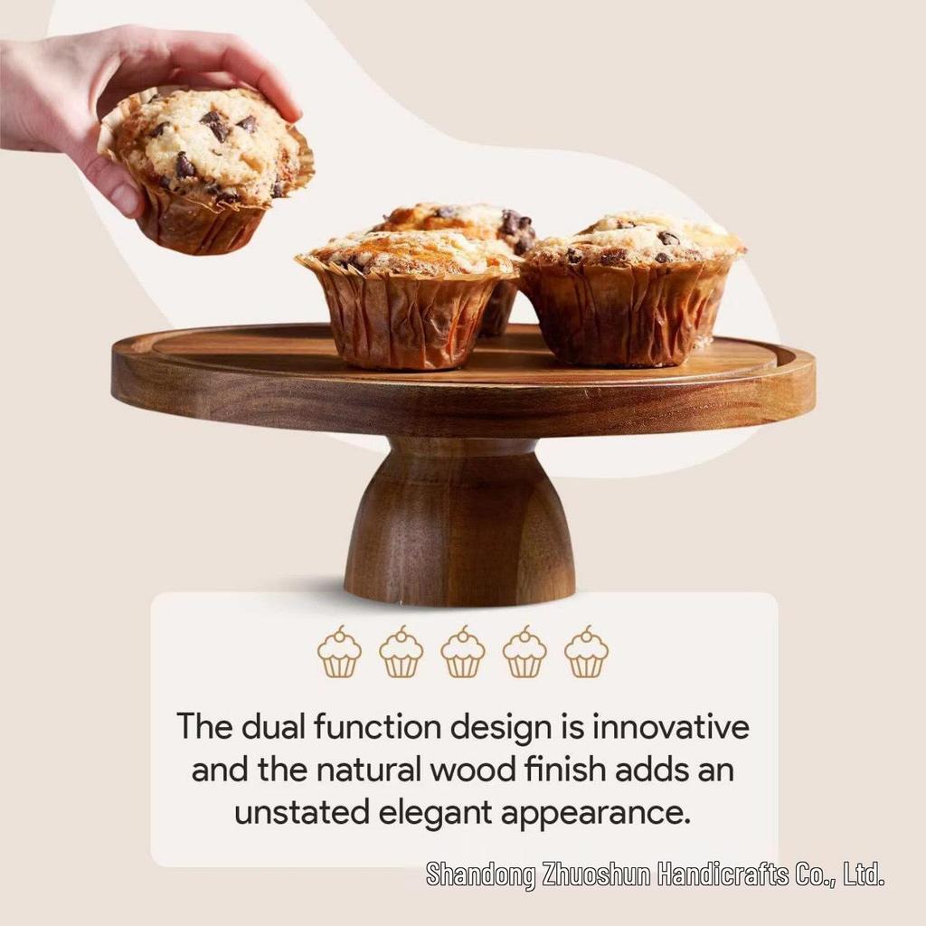 Acacia High-Leg Wooden Cake Stand with Cover