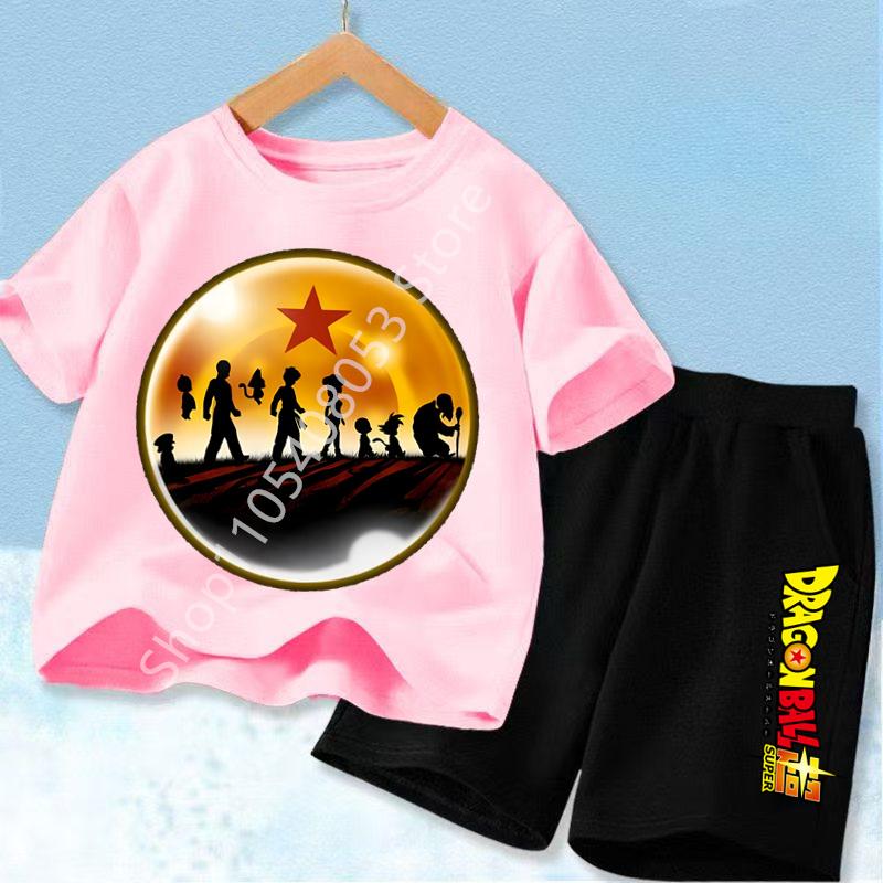 2026 Anime Cool Goku Dragon Ball Z Boys CosPlay Short Sleeve Shorts with Pocket Beach Pants Breathable Polyester T-shirt Kids Suit