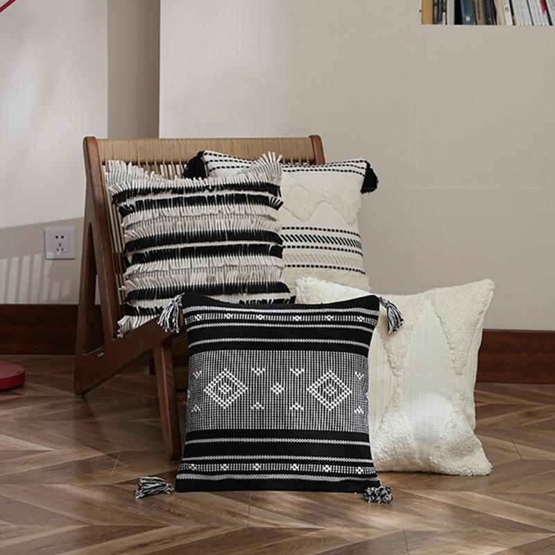 Наволочка Геометрический жаккард Наволочка Хлопок Стирающаяся ткань Чехол для подушки 45х45см Украшение для гостиной