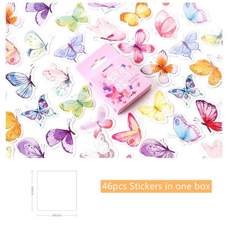 46pcs Butterfly Garden Stickers Set Mini Color Decoration Sticker Adhesive Seal Letter Gift D6422
