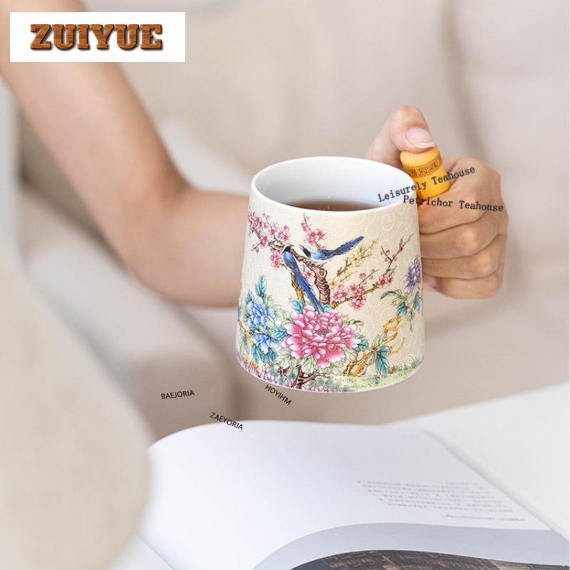 400ml Underglaze Colour Magpie Flowers Filter Tea Separator Cup Aesthetic Tea Mug With Infuser Tea Maker Office Water Cup Gift