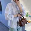 Женская полосатая рубашка с длинным рукавом, весенняя одежда, новый топ с лацканами, корейская повседневная женская рубашка