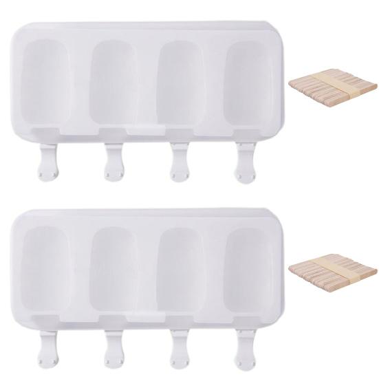 2 набора силиконовых форм для мороженого, креативная форма для мороженого, 4 ячейки, форма для эскимо со 100 деревянными палочками и 2 крышками