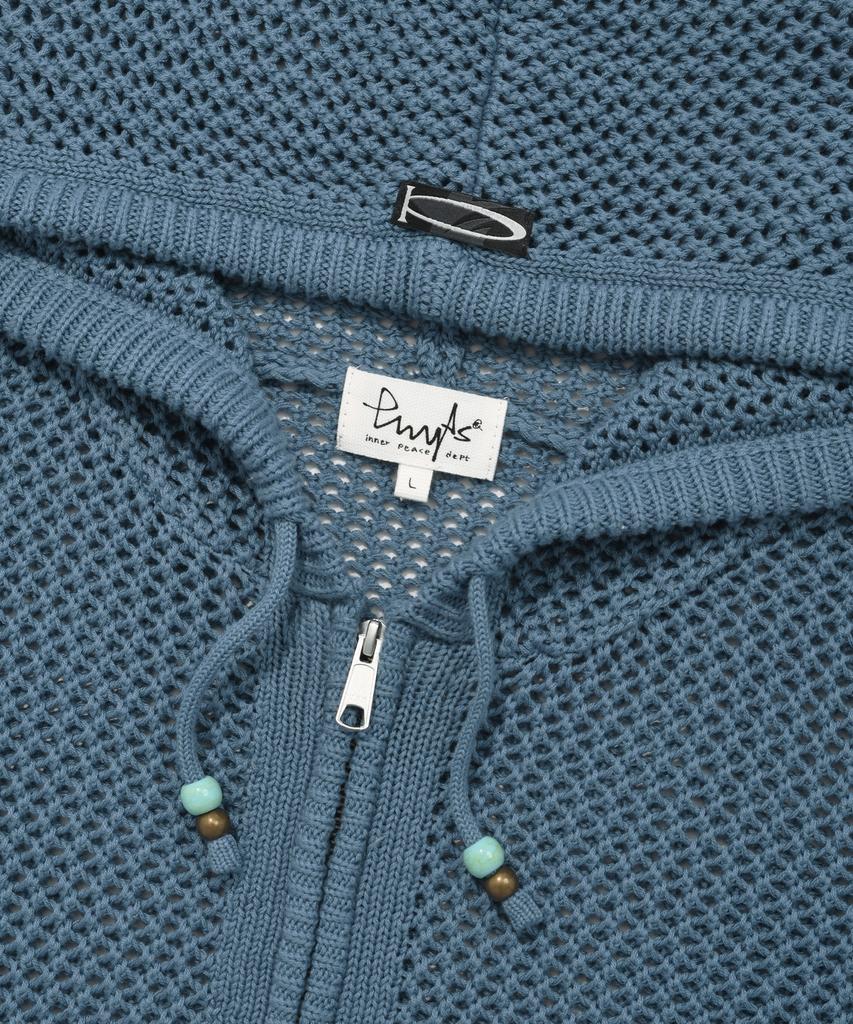 PHYSICAL DEPARTMENT P-Active Beaded Mesh Hooded Knit Zip-Up_Vintage Blue