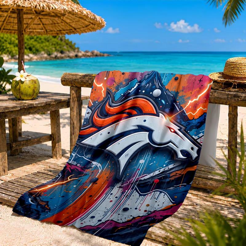 Пляжное полотенце с логотипом Denver Broncos, Быстросохнущее, Легко ухаживать, Подходит как для фитнеса, так и для пляжного отдыха, Спортивный незаменимый аксессуар