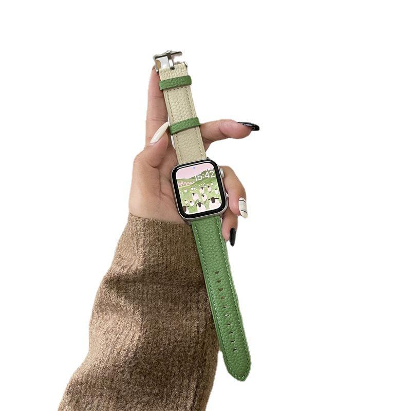 Совместимый ремешок из кожи ягненка Starlight с рисунком личи для Apple Watch Series iWatch 3-9, SE