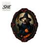 Witch Hat Cat Frame Decor Halloween Pet Photo Decoration, with Adhesive Dot, Dog Themed Wooden Decor, Retro Animal Ornament for Home Office Party