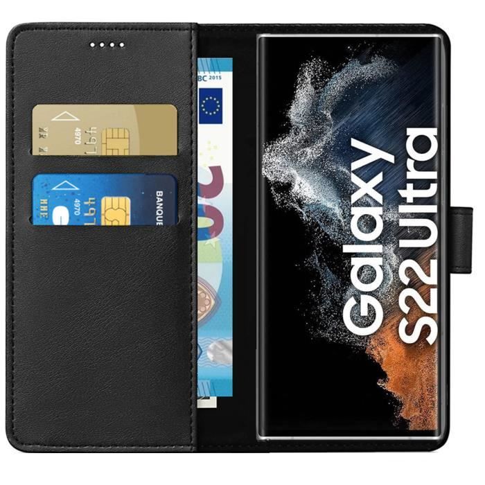 Wallet Case - Phonillico® - Samsung S22 ULTRA 5G - Black - Leather Effect - Card Storage