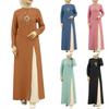 Elegant Ice Silk Crinkle Long Sleeve High-Slit Dress for Muslim Women