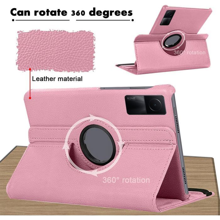 Coque + Verre Trempé pour Lenovo Tab M11 2024, Protection Antichoc Etui Rotatif Multi-Angle Rose