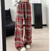 Plaid Pants for Autumn and Winter Plus Velvet Pants for Women Wearing Loose Draped Retro Casual Pants for Women High Waist Wide-leg Pants