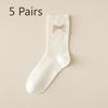 5 Pairs of Thin Solid-color Sweet Bow Mid Calf Socks for Girls In Summer
