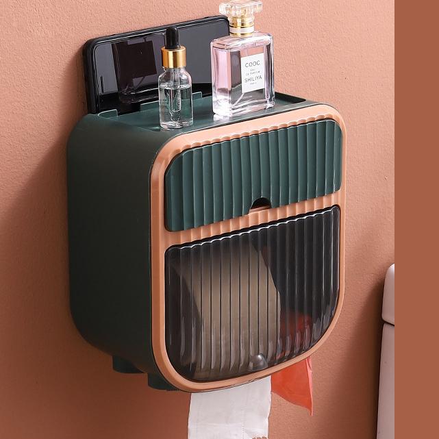 Toilet Paper Holder Without Drilling Tissue Box Wall-Mounted Paper Storage Box Roll Toilet Paper Holder Bathroom Accessories