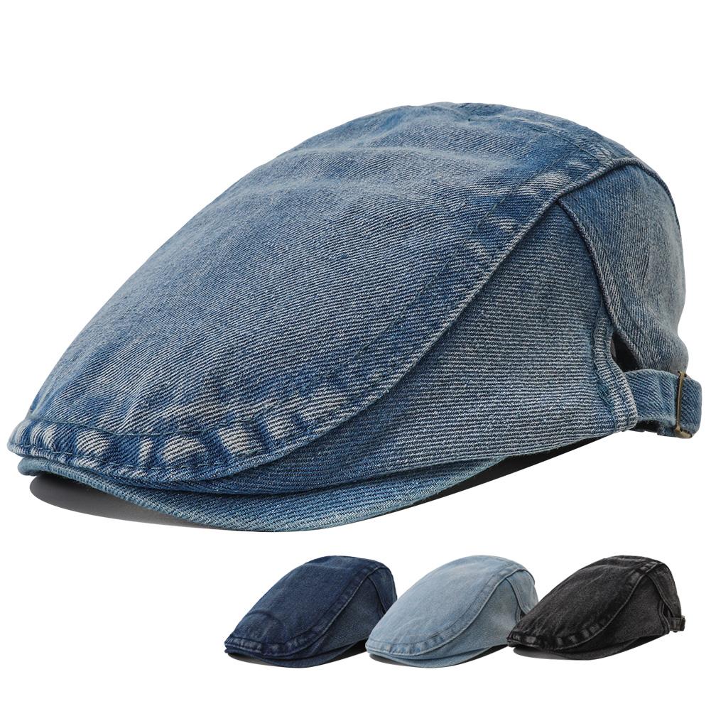 New Designer Washed Denim Beret Hat Men Women Solid Color Vintage Newsboy Cap Adjustable Casual Cotton Flat Visor Cap Flat Hat
