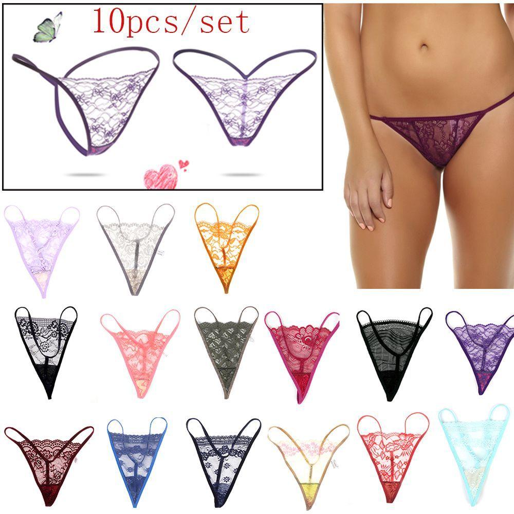 10pcs Random Transparent Seamless Thong Low Waist Briefs Sexy Lingerie G-String Lace Panties